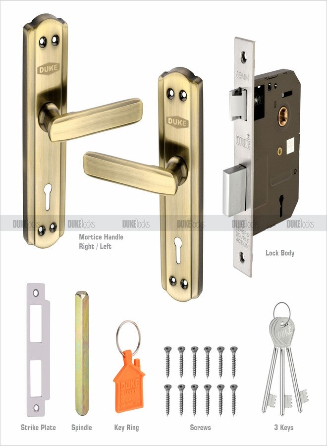 دوق طقم كامل من قفل نقر نحاسي عتيق من ديوك، مقاوم للصدأ والتآكل، مع مقبضين بطول 175 مم، وقفل نقر نحاسي، و3 مفاتيح مطلية بالكروم، ومسامير، ومحور للأبواب الرئيسية والغرف والفنادق. - Image 3